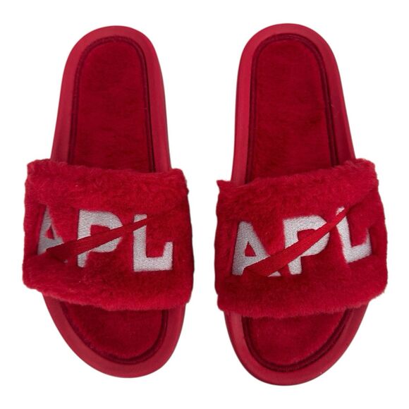 APL Shoes - APL Women’s Shearling Furry Slide Sandals in Red/Silver Size 10